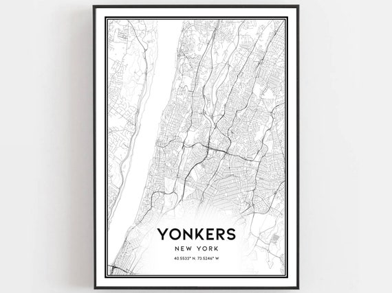 Yonkers Map Print Poster Wall Art Ny City New York Street Decor Road Gift B614