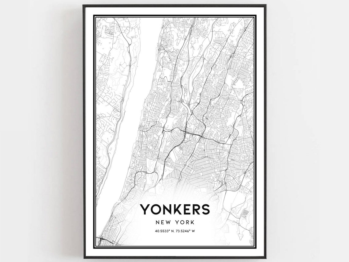 Yonkers New York Minimalist Black White City Street Map Poster