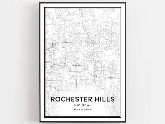 Rochester Hills Map Poster Print, Michigan Street