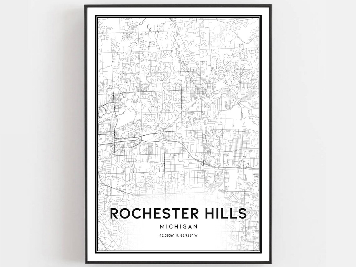 Rochester Hills Map Poster Print, Michigan Street