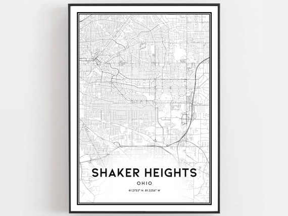 Shaker Heights Map Poster, Ohio Street Decor