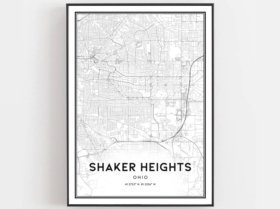 Shaker Heights Map Poster, Ohio Street Decor