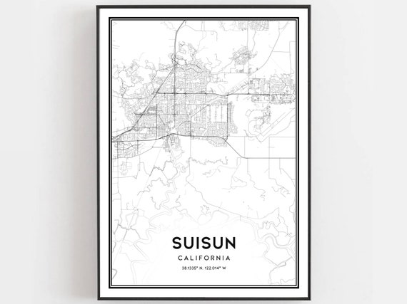 Suisun Map Print Poster, City Street Decor