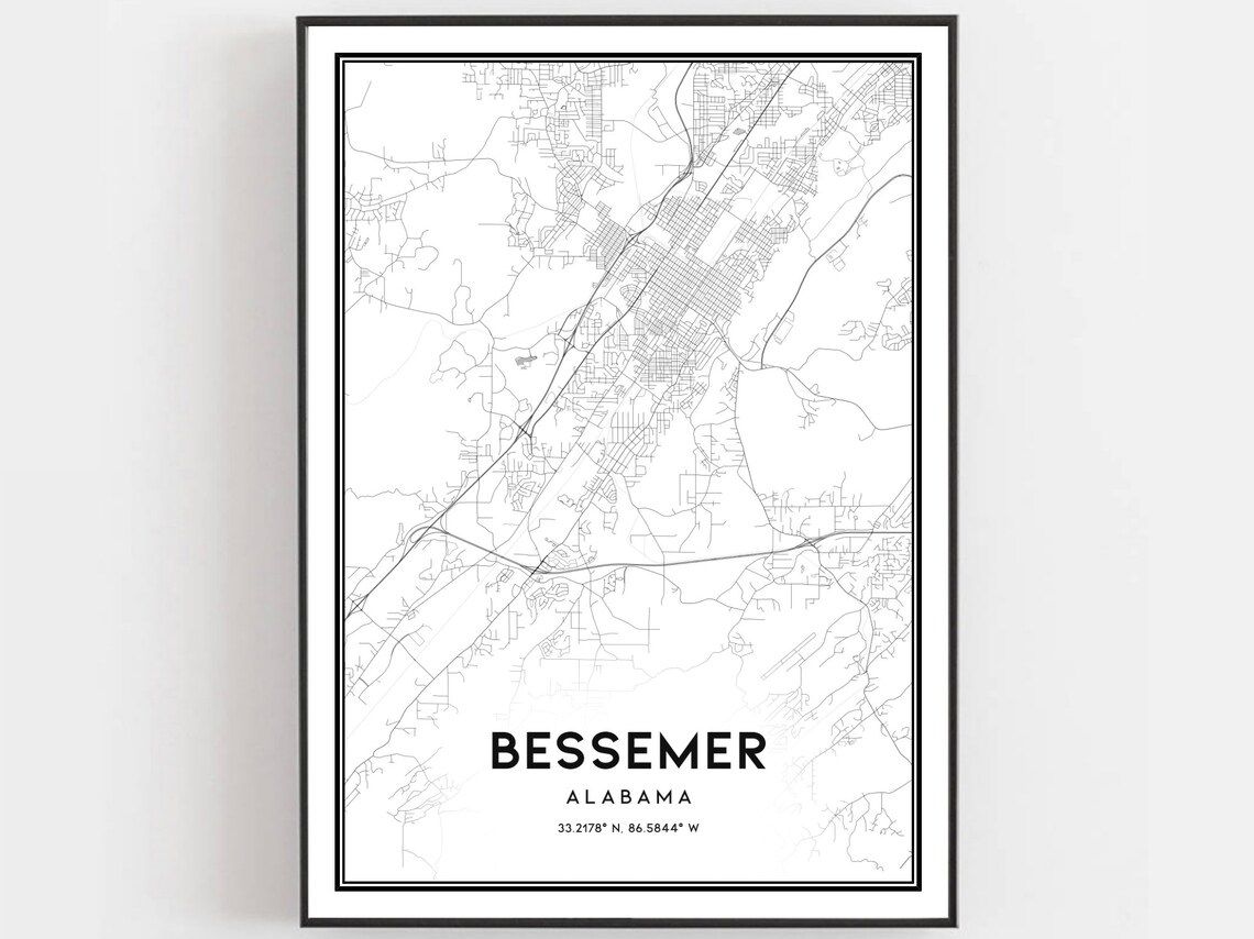 Bessemer Alabama Minimalist City Street Map Wall Decor Poster