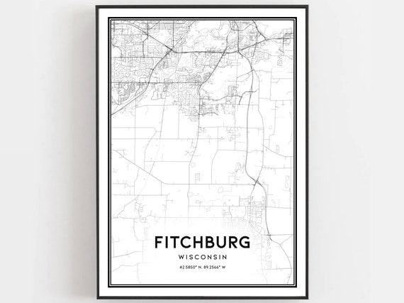 Fitchburg Map Print, Wisconsin Street Decor