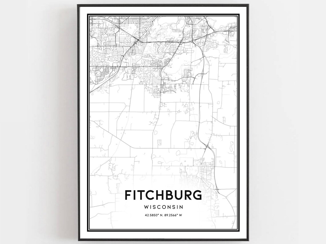 Fitchburg Map Print, Wisconsin Street Decor