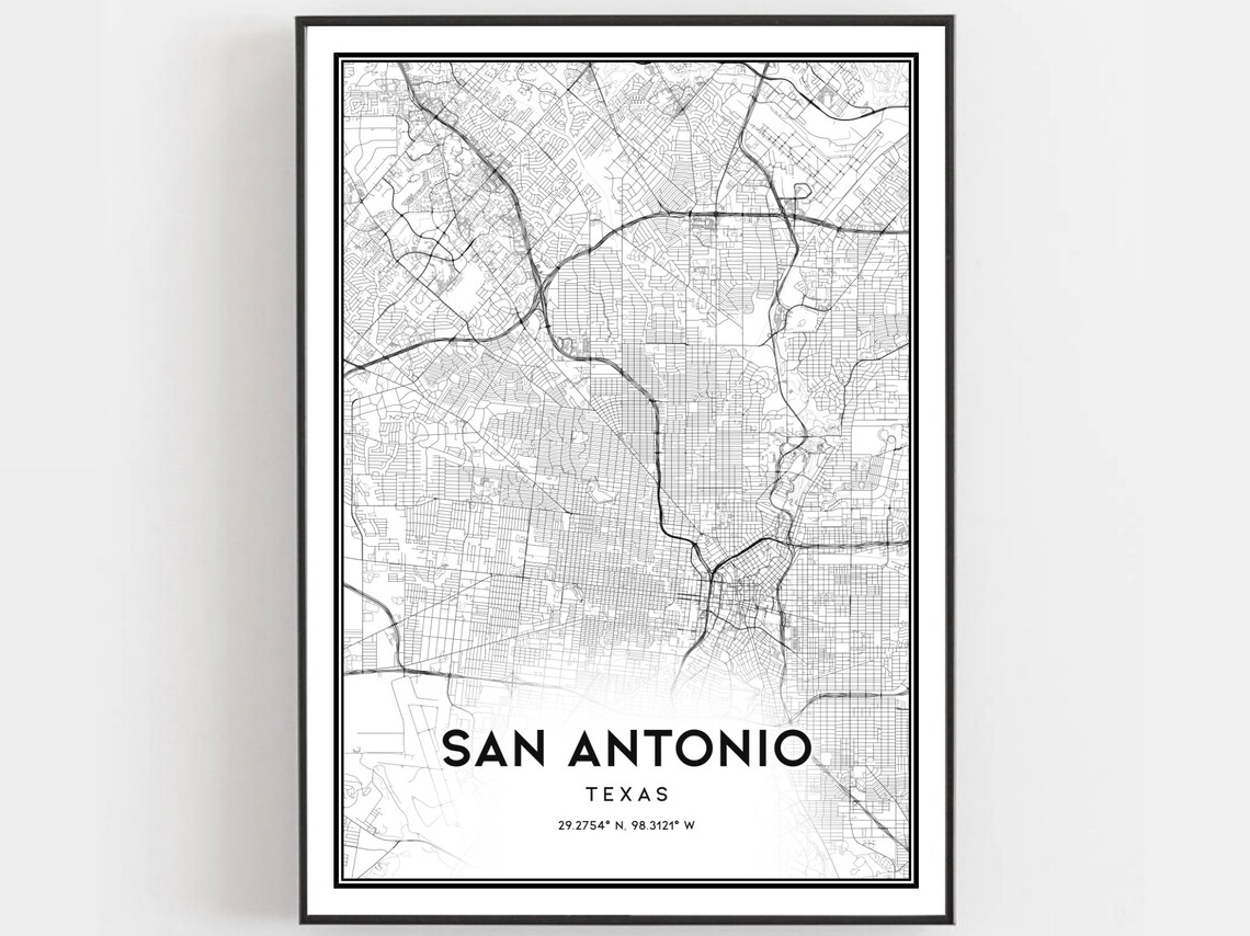 San Antonio Map Poster, Texas City Travel Poster