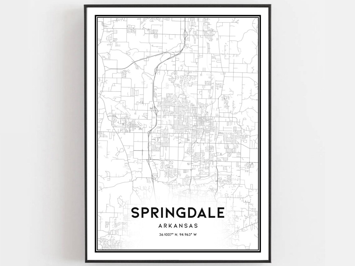 Springdale Map Poster Print, Arkansas Street Decor