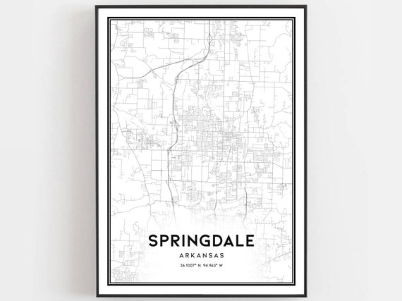 Springdale Map Poster Print, Arkansas Street Decor