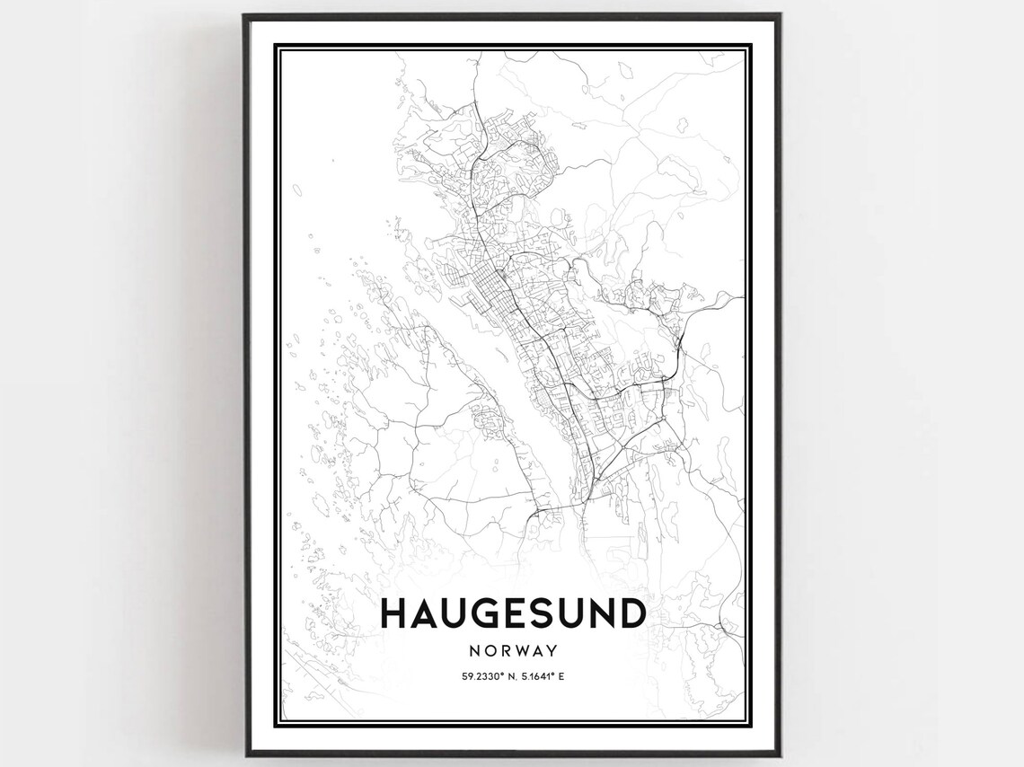Haugesund Norway City Street Map Black And White Modern Poster