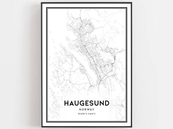 Haugesund Map Print Poster Wall Art City Street Decor Road Gift B1593