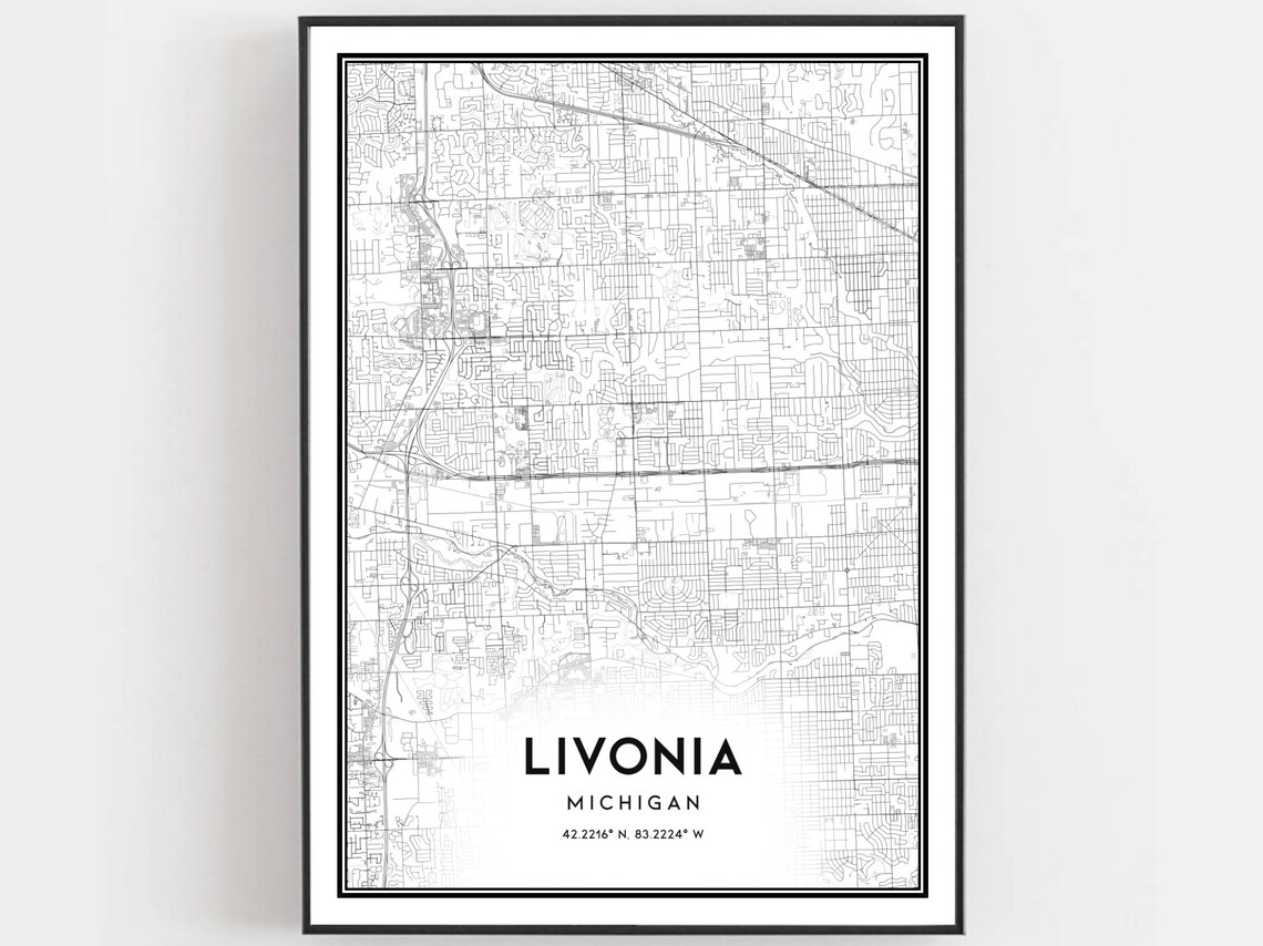 Livonia Michigan Minimalist Black and White Street Map Art Poster