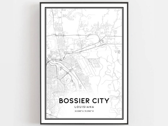 Bossier City Map Poster Print, Louisiana Road Gift
