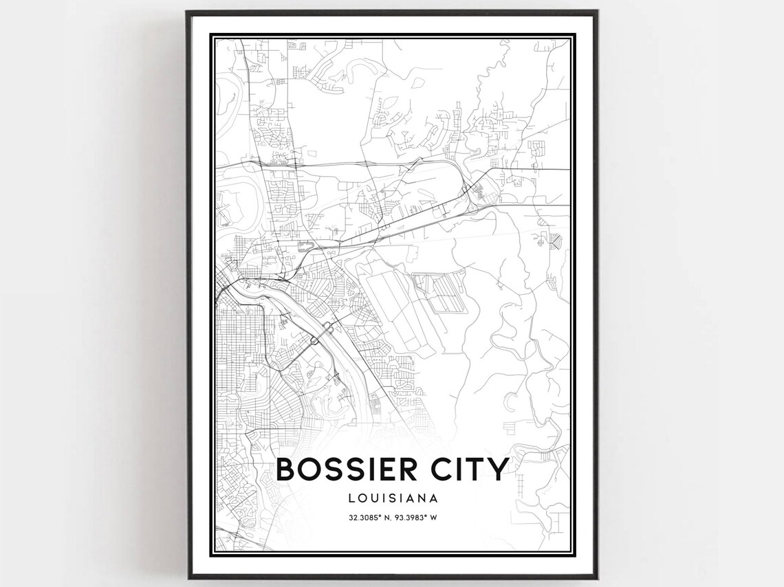 Bossier City Map Poster Print, Louisiana Road Gift