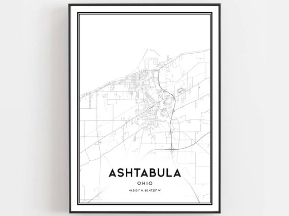 Ashtabula Map Poster, Ohio Street Decor Gift