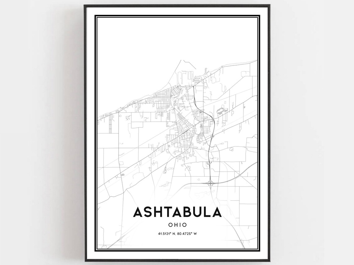 Ashtabula Map Poster, Ohio Street Decor Gift