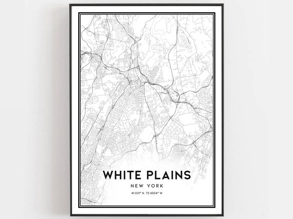 White Plains Map Poster Print, New York Street Decor