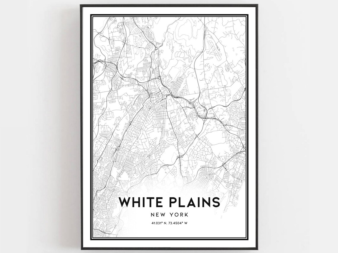 White Plains Map Poster Print, New York Street Decor