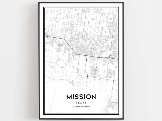 Mission Map Print Poster Wall Art Tx City Texas Street Decor Road Gift B977