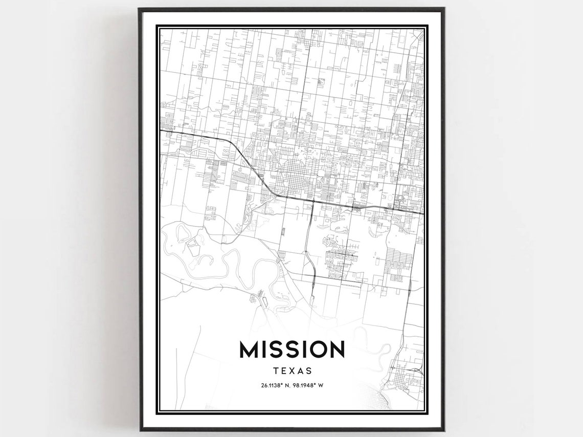 Mission Map Print Poster Wall Art Tx City Texas Street Decor Road Gift B977