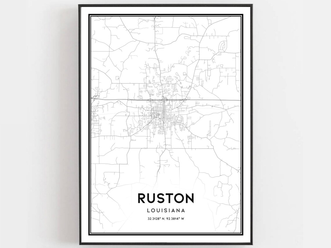 Ruston Map Print Poster, Louisiana Street Decor
