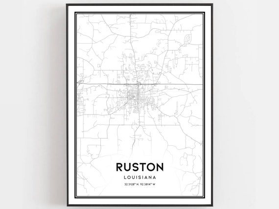 Ruston Map Print Poster, Louisiana Street Decor