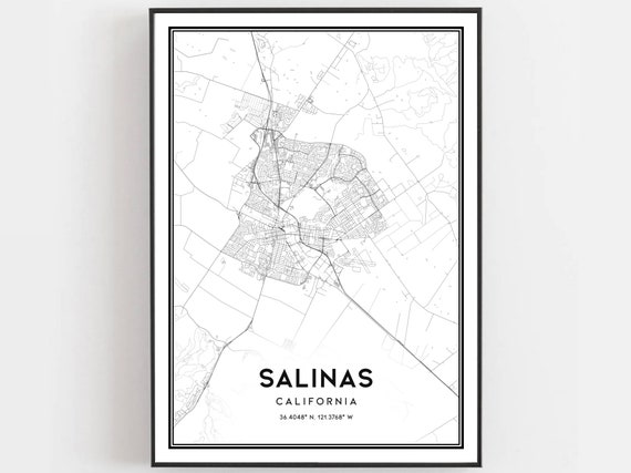 Salinas Map Print Poster Wall Art Ca City Street Decor Road Gift