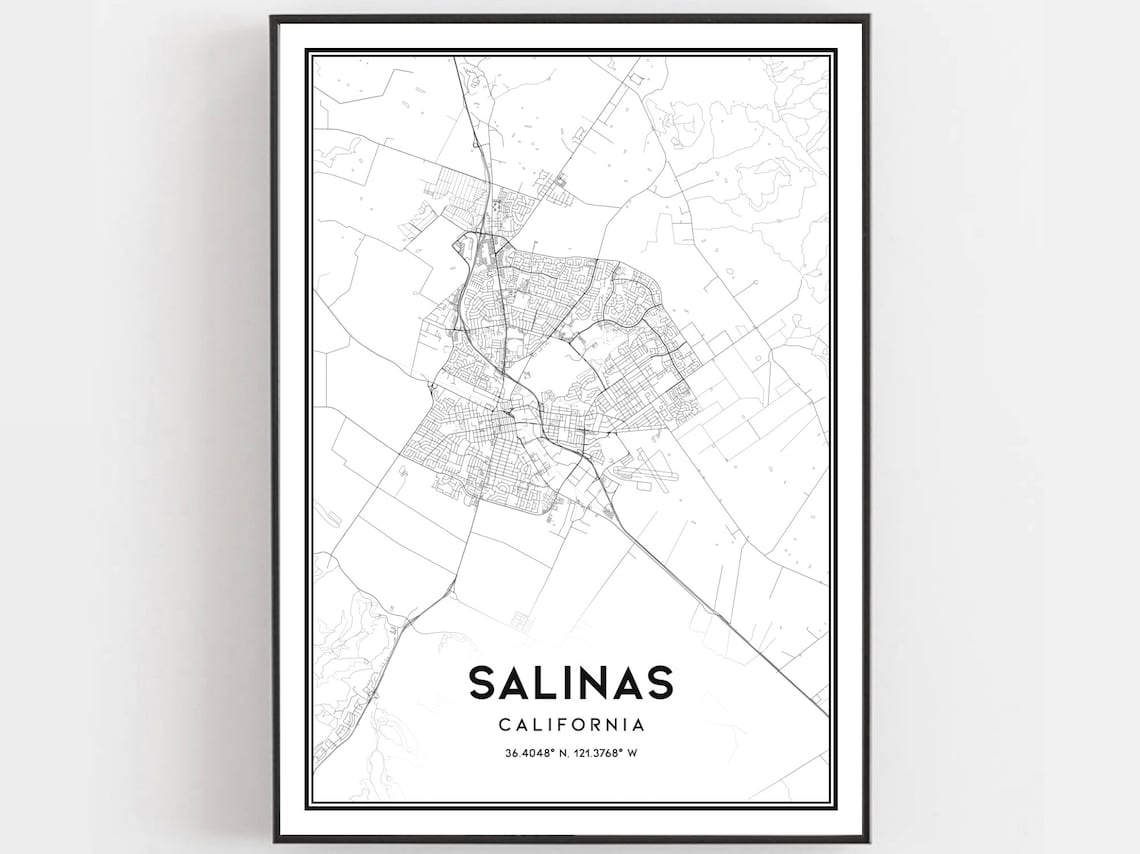 Salinas California Minimalist Street Map Coordinates City Poster