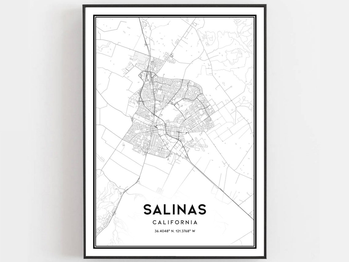 Salinas Map Print Poster Wall Art Ca City Street Decor Road Gift