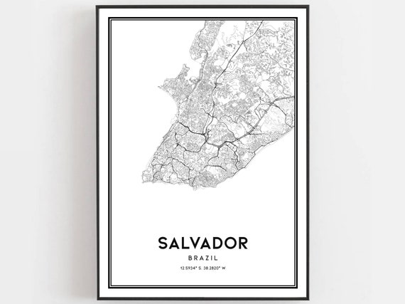 Salvador Map Print Poster Wall Art City Street Decor Road Gift B80