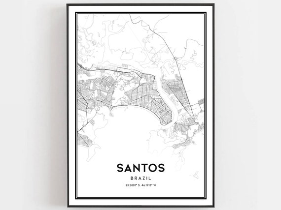 Santos Map Print Poster Wall Art City Street Decor Road Gift B173