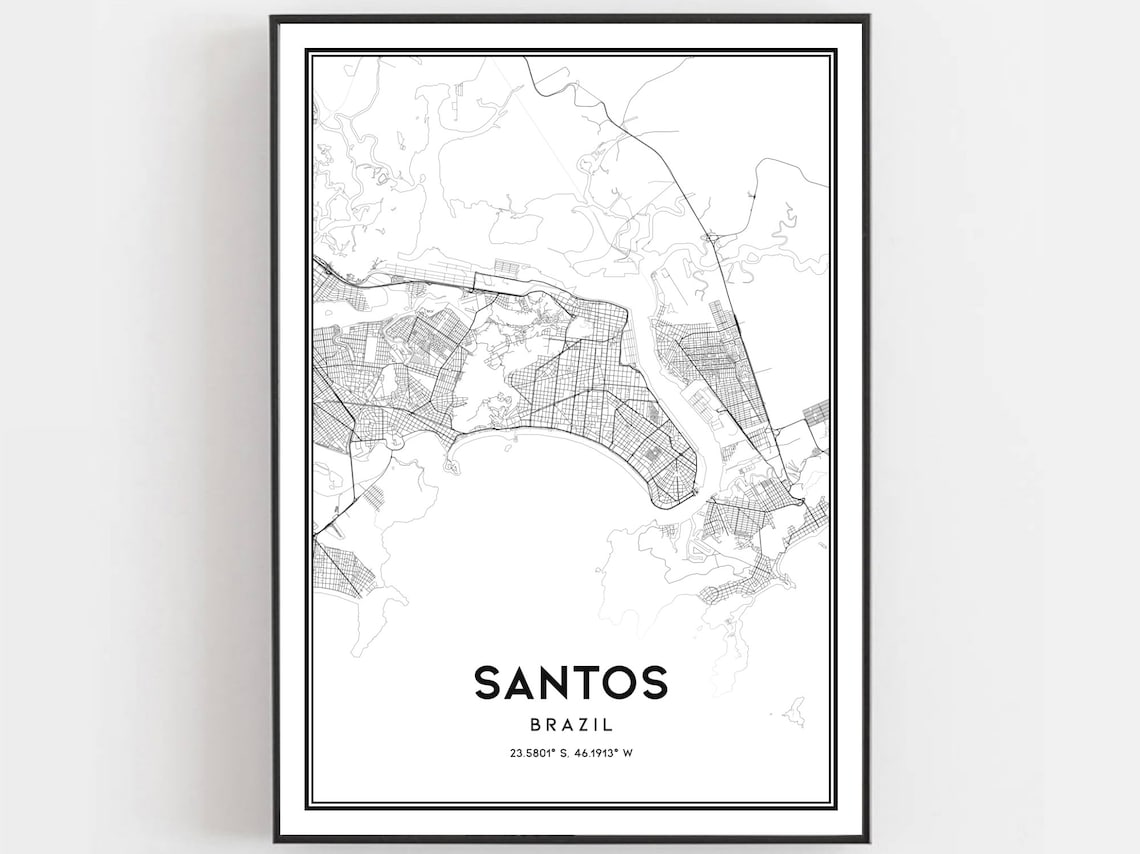 Santos Brazil City Street Map Line Art Modern Home Decor Poster