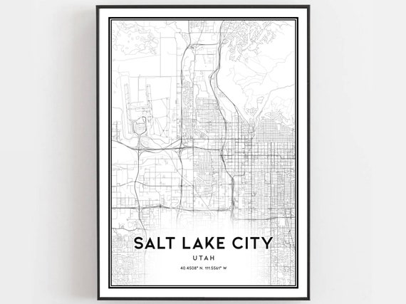 Salt Lake City Map Print Poster Wall Art Ut Utah Street Decor Road Gift B253