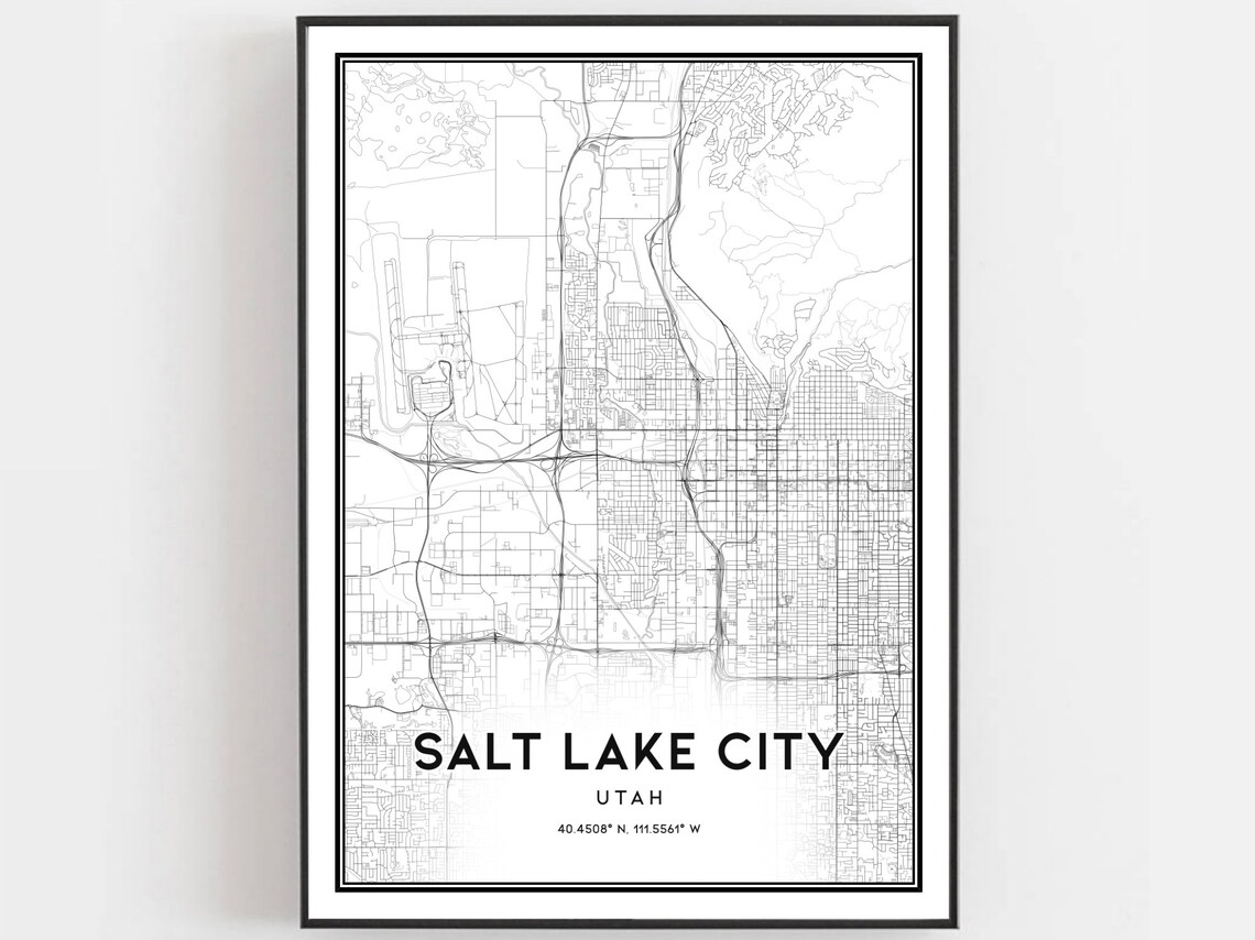 Salt Lake City Utah Minimalist Street Map Poster Modern Black White Art