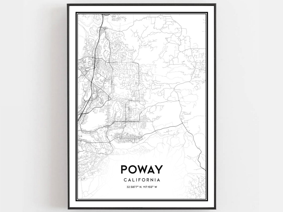 Poway California Minimalist Black White City Street Map Poster