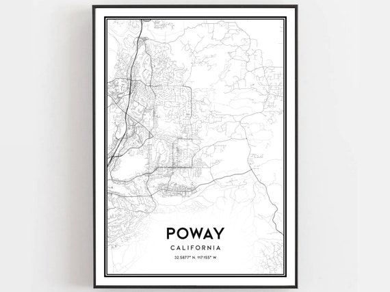 Poway Map Print Poster Wall Art Ca City Street Decor Road Gift B1387