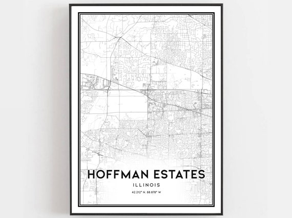 Hoffman Estates Map Print Poster Wall Art Il City Illinois Street Decor Road Gift B1373