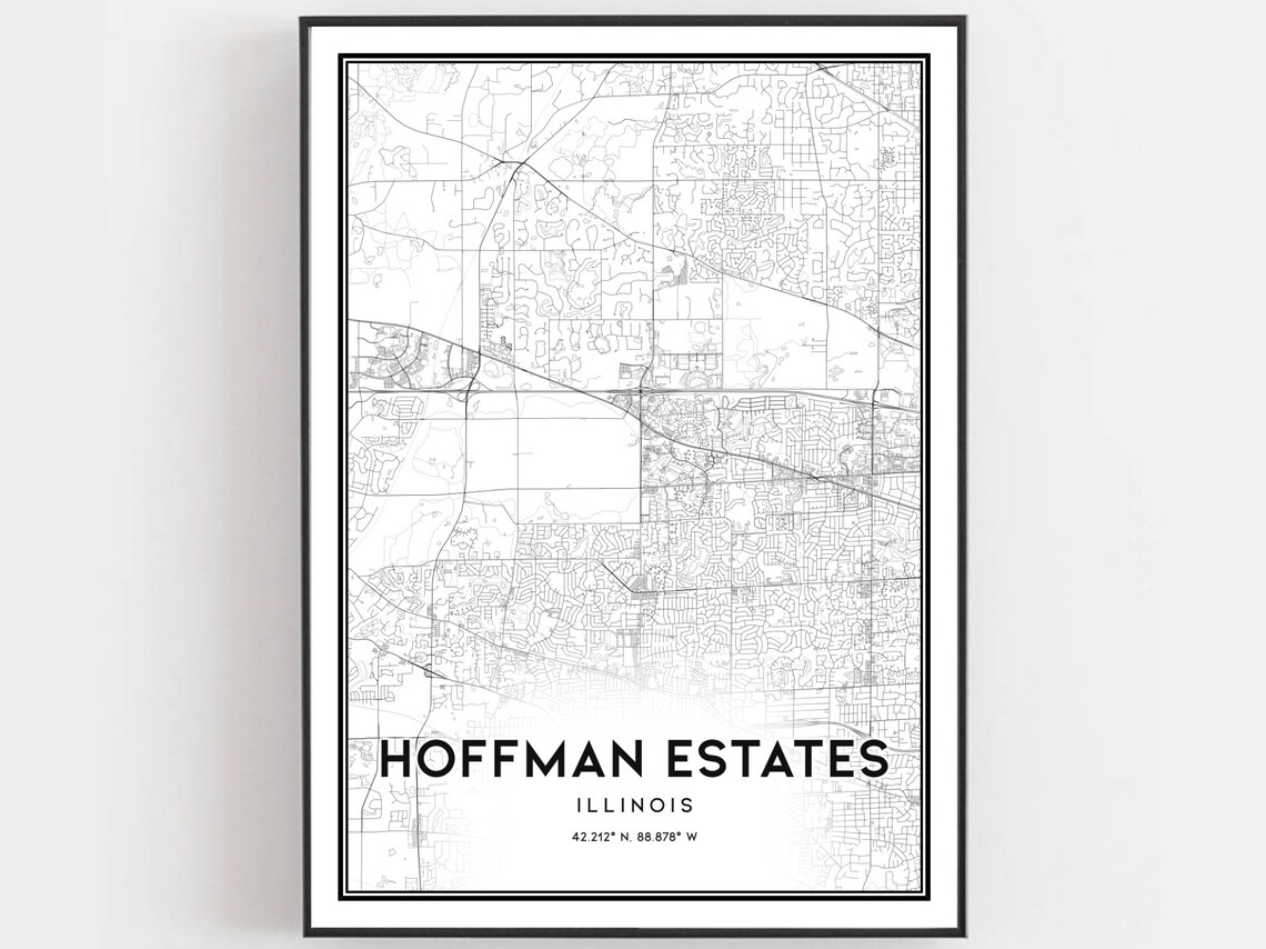 Hoffman Estates Illinois City Street Map Minimalist Black White Poster