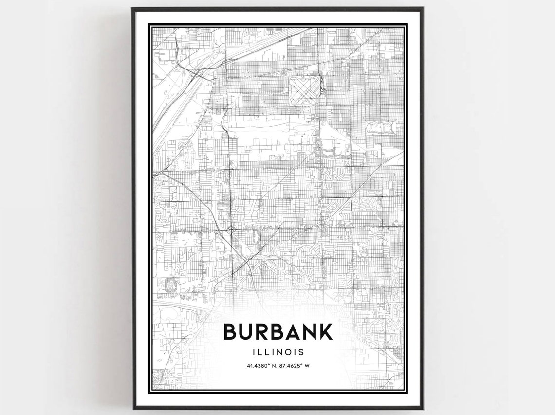 Burbank Illinois Street Map Coordinates Modern Minimalist City Poster