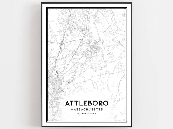 Attleboro Map Print, Massachusetts Street Decor