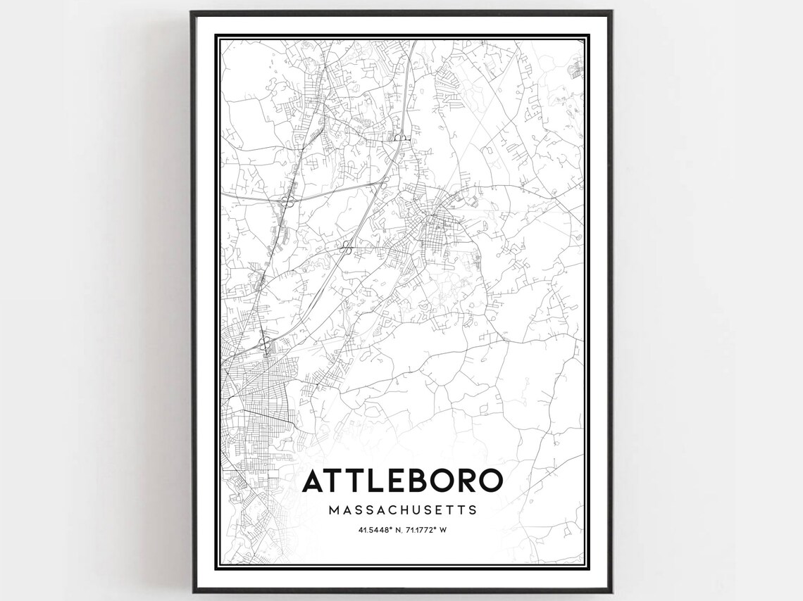 Attleboro Map Print, Massachusetts Street Decor