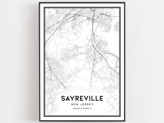 Sayreville Map Print Poster Wall Art Nj City New Jersey Street Decor Road Gift B1491