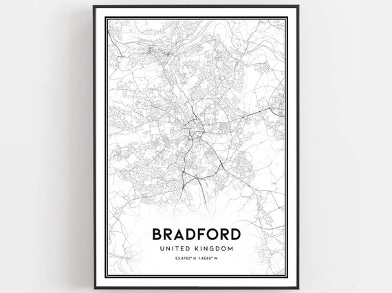 Bradford Map Poster, City Street Decor