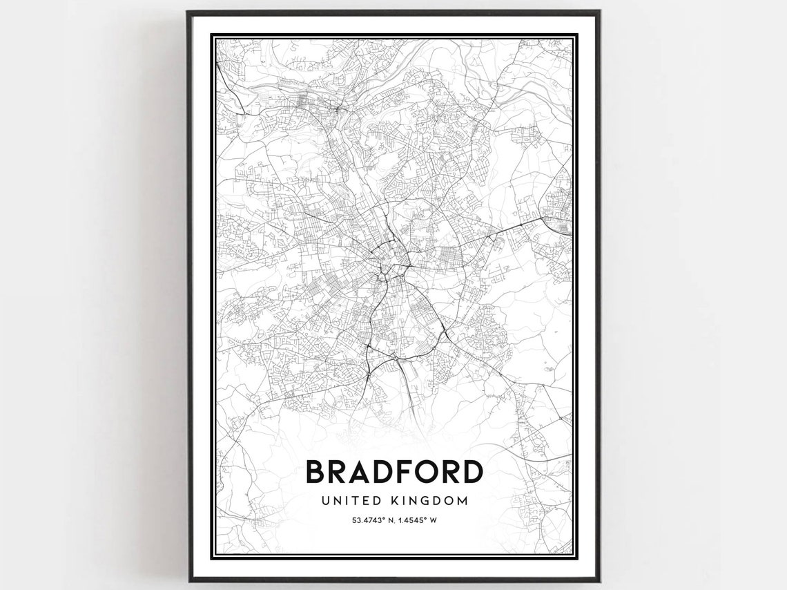 Bradford Map Poster, City Street Decor