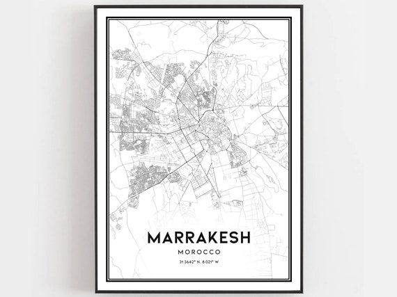 Marrakesh Map Print Poster Wall Art City Street Decor Road Gift B1609
