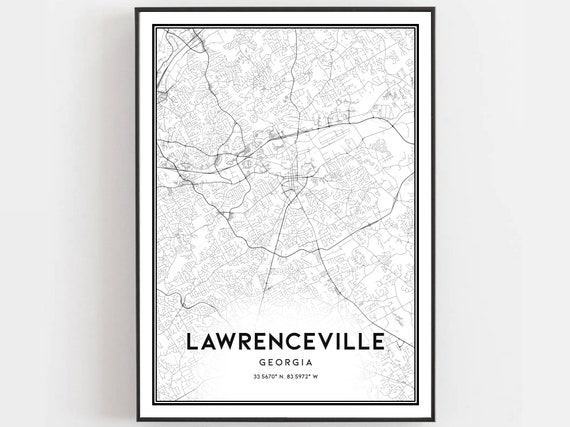 Lawrenceville Map Print Poster Wall Art Ga City Georgia Street Decor Road Gift B1879