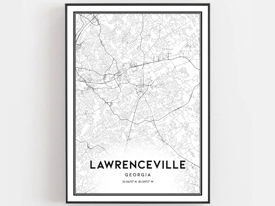 Lawrenceville Georgia City Street Map Art Print With Coordinates