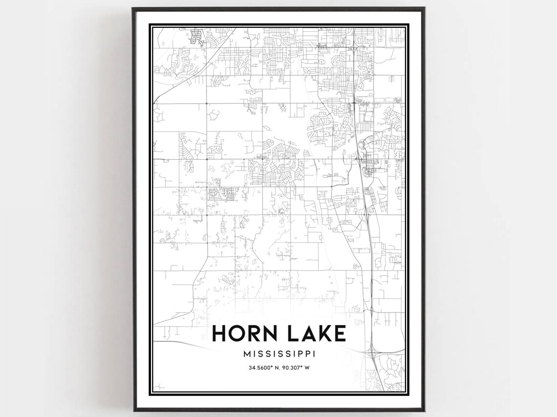 Horn Lake Mississippi Street Map Black White Minimalist City Poster