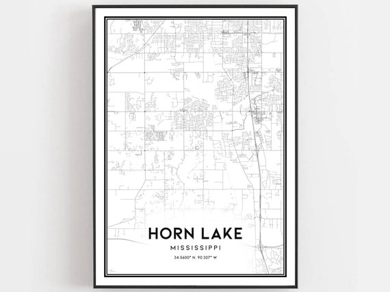 Horn Lake Map Print Poster Wall Art Ms City Mississippi Street Decor Road Gift B2031