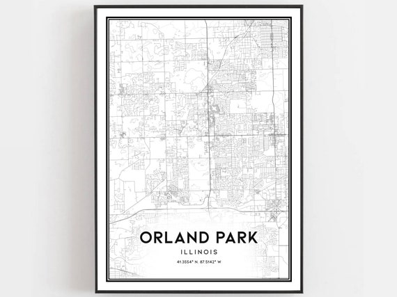 Orland Park Map Print, Illinois Street Decor